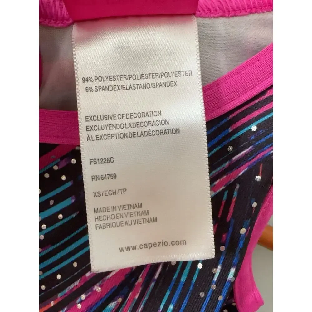 Capezio Future Star Girls XS Gymnastics Biketard Leotard Sparkle Pink Blue